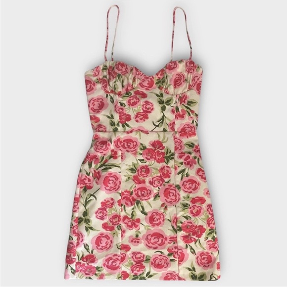 NEW Zara Corset Style Mini Dress Medium Pink White Floral Roses Rose Thin Straps - Picture 3 of 14